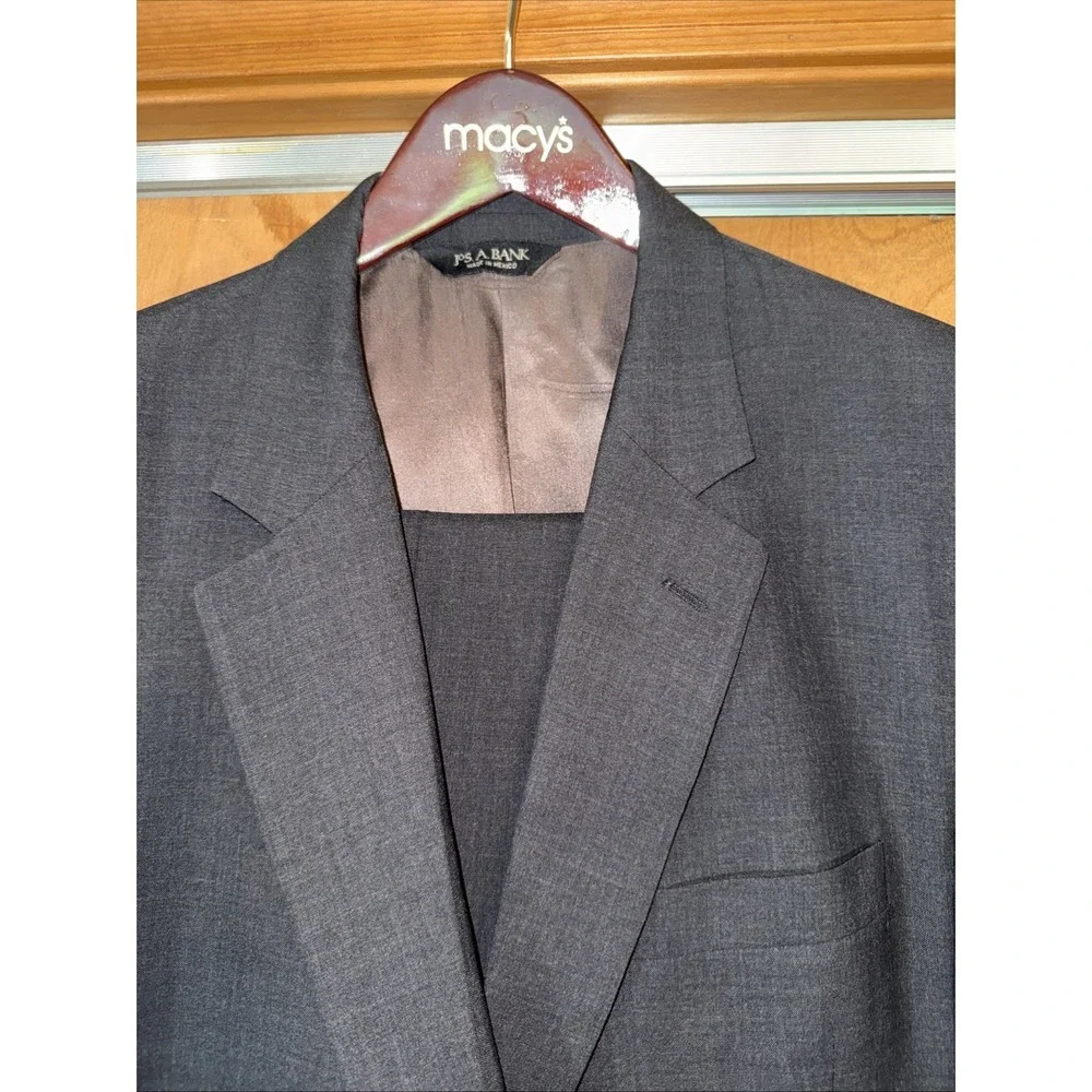 Jos. A. Bank Suit Mens 44lL Charcoal Check 100% Wool 38x32 Cuffed Pants